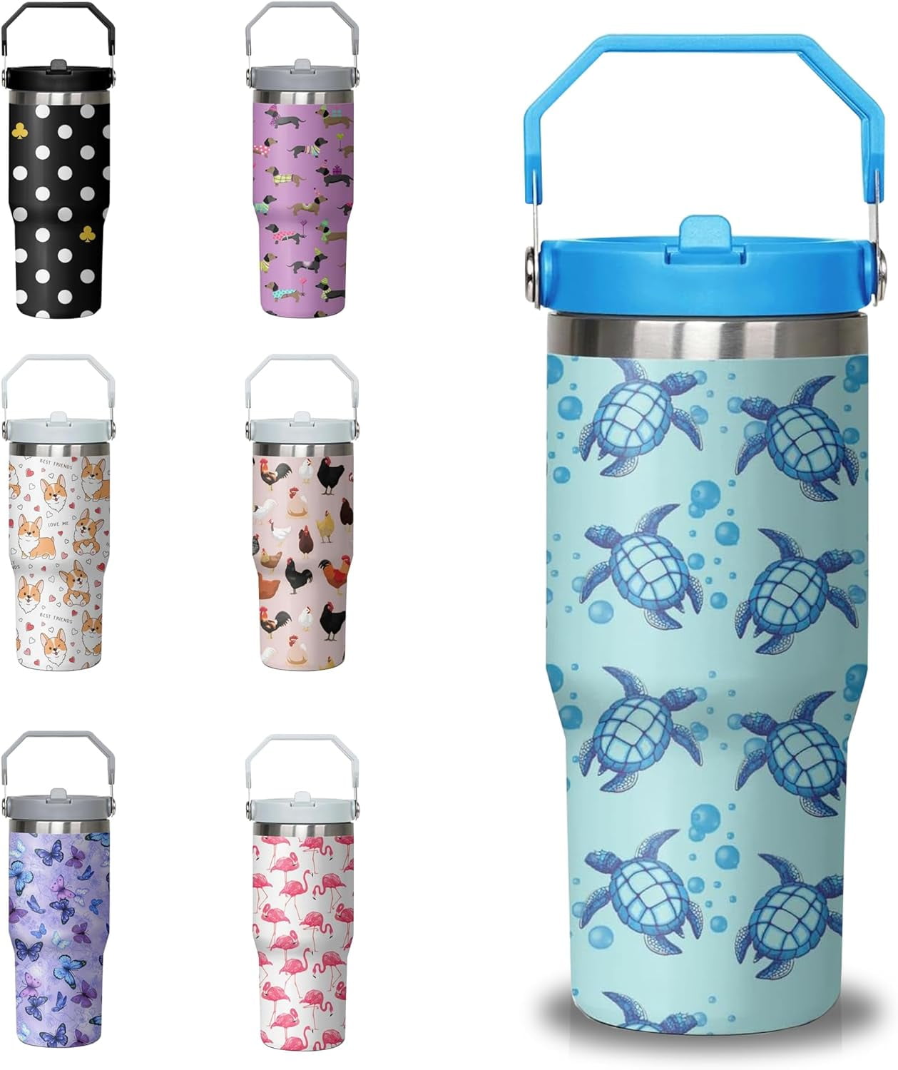 30 oz Chicken Tumbler with Handle and Flip Straw, Stainless Steel Double Insulated Cup with Lid and Straw, Travel Coffee Mug Water Bottle,Christmas Birthday Mothers Day Gifts for Women Animal Lovers