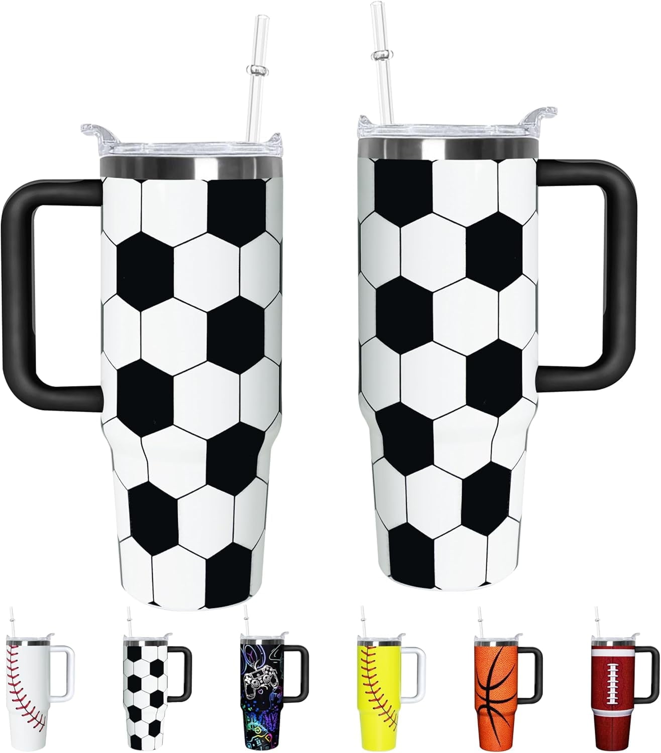 Football Lover Gift 30 oz Flip Straw Tumbler with Top Handle Football Pattern BPA-Free Leak Proof Stainless Steel Insulated Vacuum Flip Top Water Bottle for Sporting Working