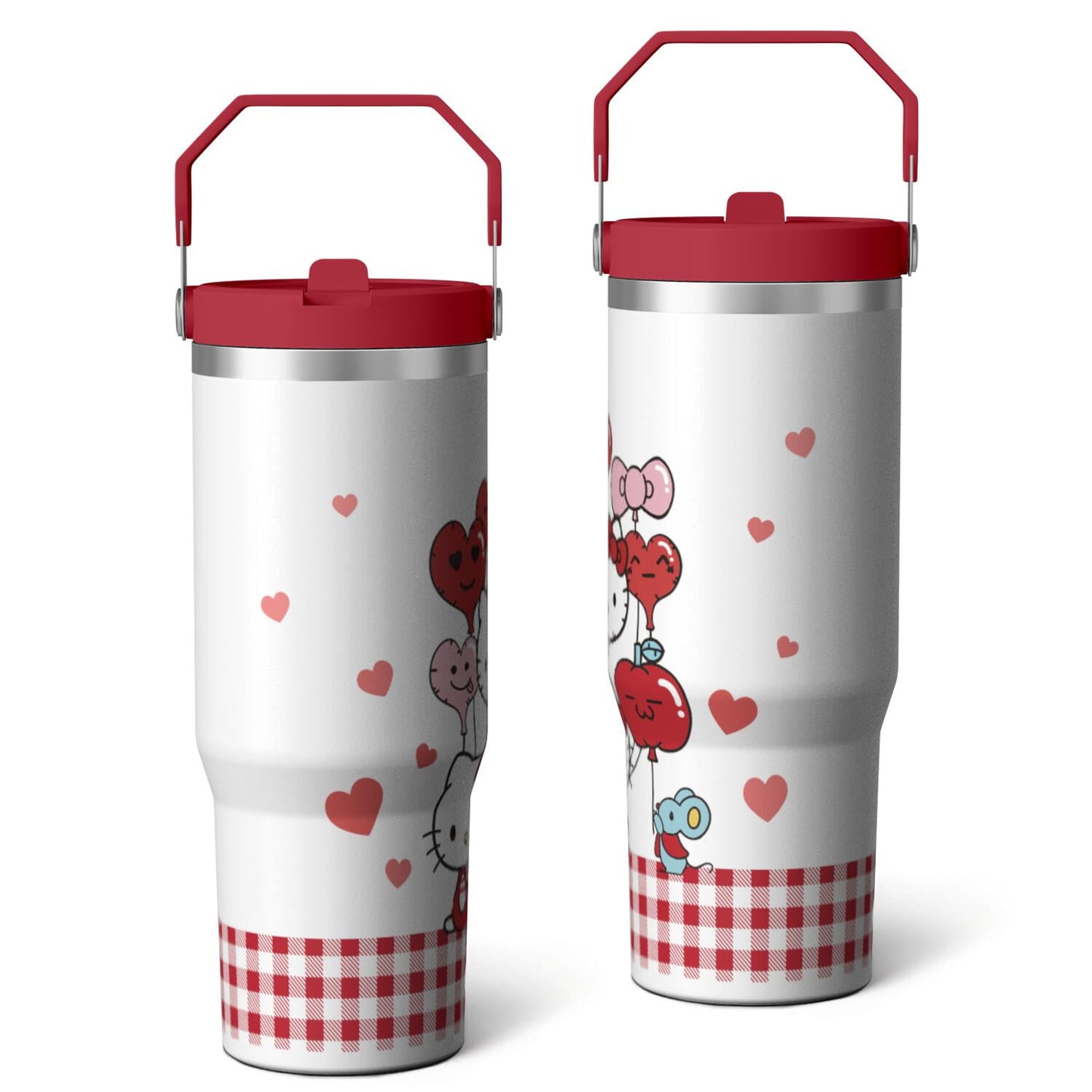 30oz Hello Kawaii Cat Cute Stainless Steel Tumbler with Lid and Straw,Spill Proof Travel Cup Double Wall Vacuum Insulated Coffee Mug with Top Handle Pink