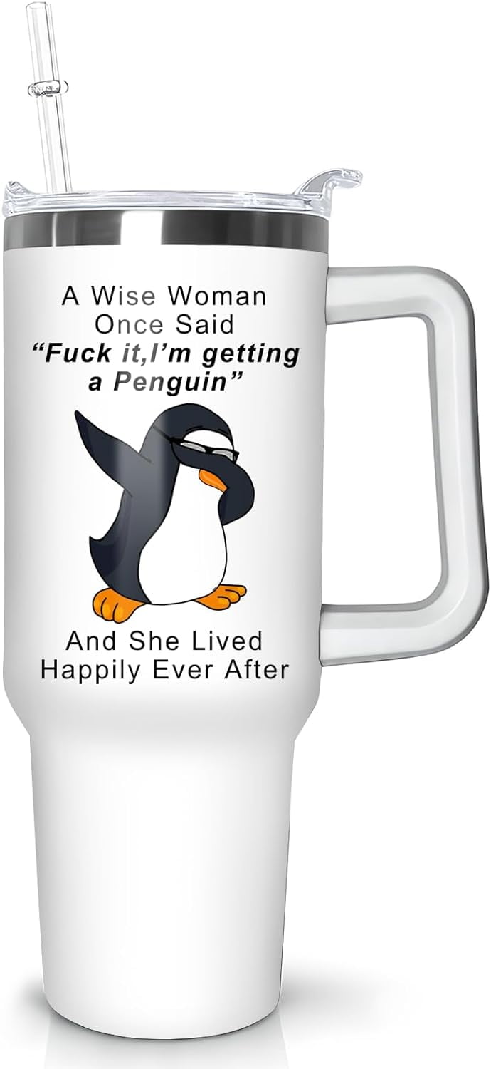 40 oz Penguin Tumbler with Handle Gifts for Penguin Lover 40oz Stainless Steel Travel Cup Mug Water Bottle