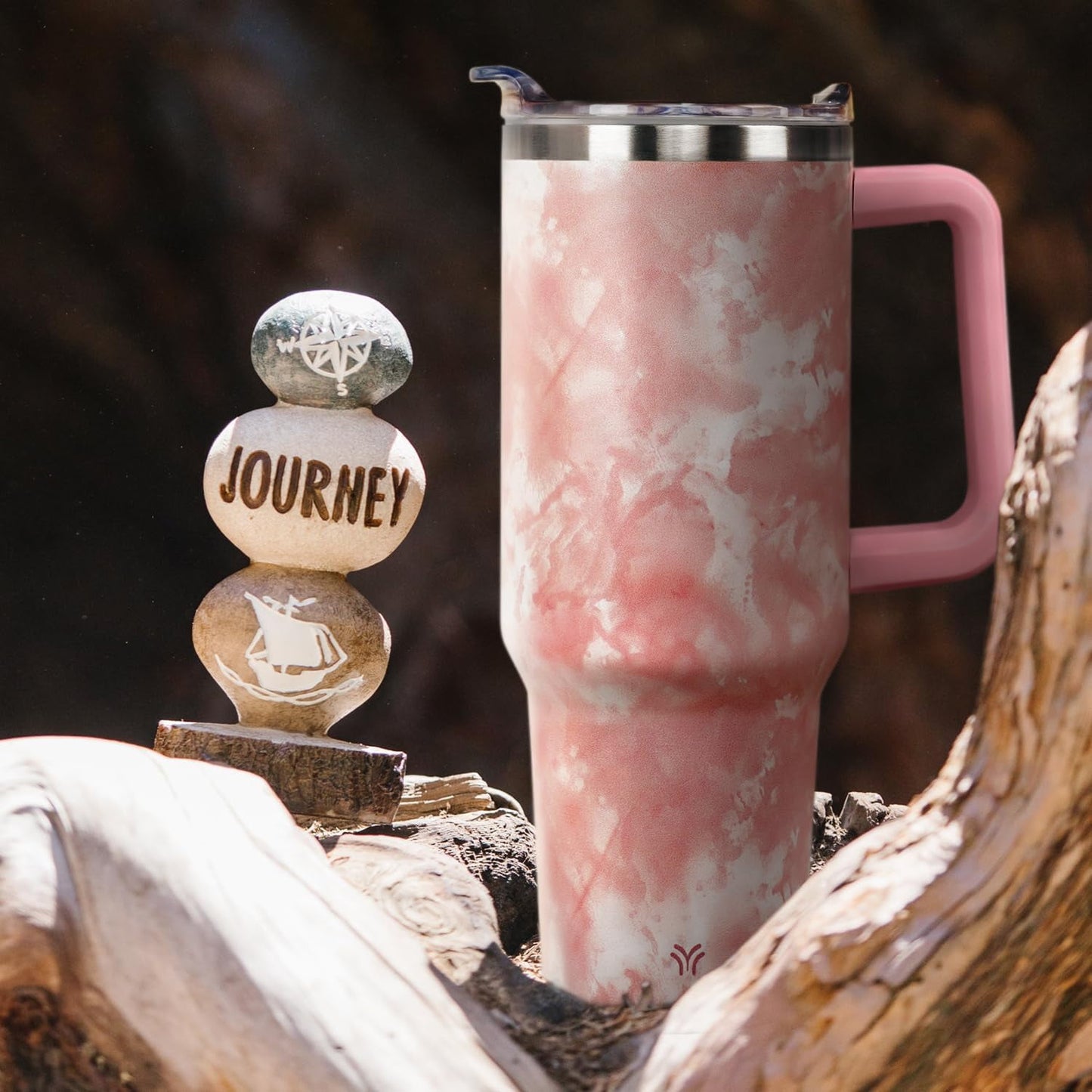 40oz Tumbler with Handle and Straw Lid | Vacuum Insulated Leak Proof Tumbler | Stainless Steel Travel Mug Water Bottle Cup Keeps Cold & Hot | Terrazzo