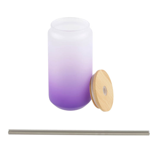 Purple Frosted Glass Sublimation Tumbler by Make Market – 18oz Drinkware with Bamboo Lid & Metal Straw - Designed for Custom Heat Transfer - Hand Wash Only - 12 Pack
