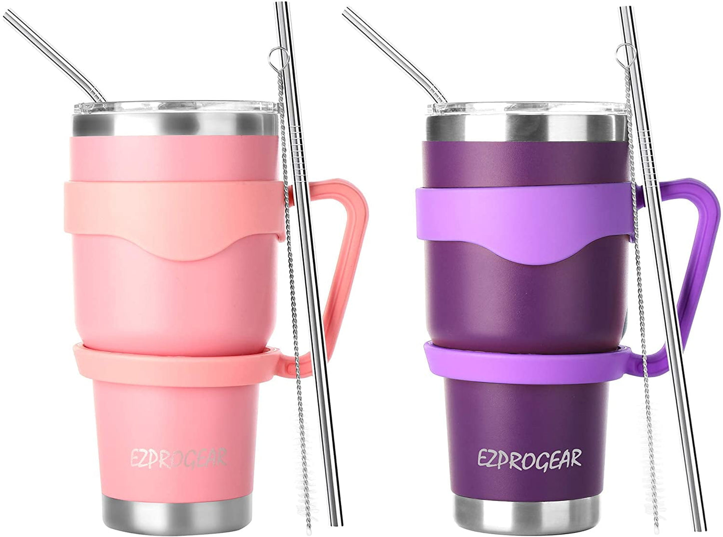 Ezprogear 30 oz 2 Pack Stainless Steel Tumbler Double Wall Travel Cup Vacuum Insulated Coffee Mug with Handle & Straws (Mango & Mint)
