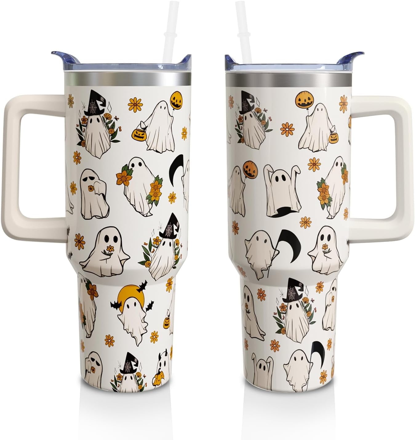 40 Oz Tumbler with Handle and Straw, Cute Stainless Steel Double Walled Vacuum Insulated Cup, Holiday Gifts for Women Girls
