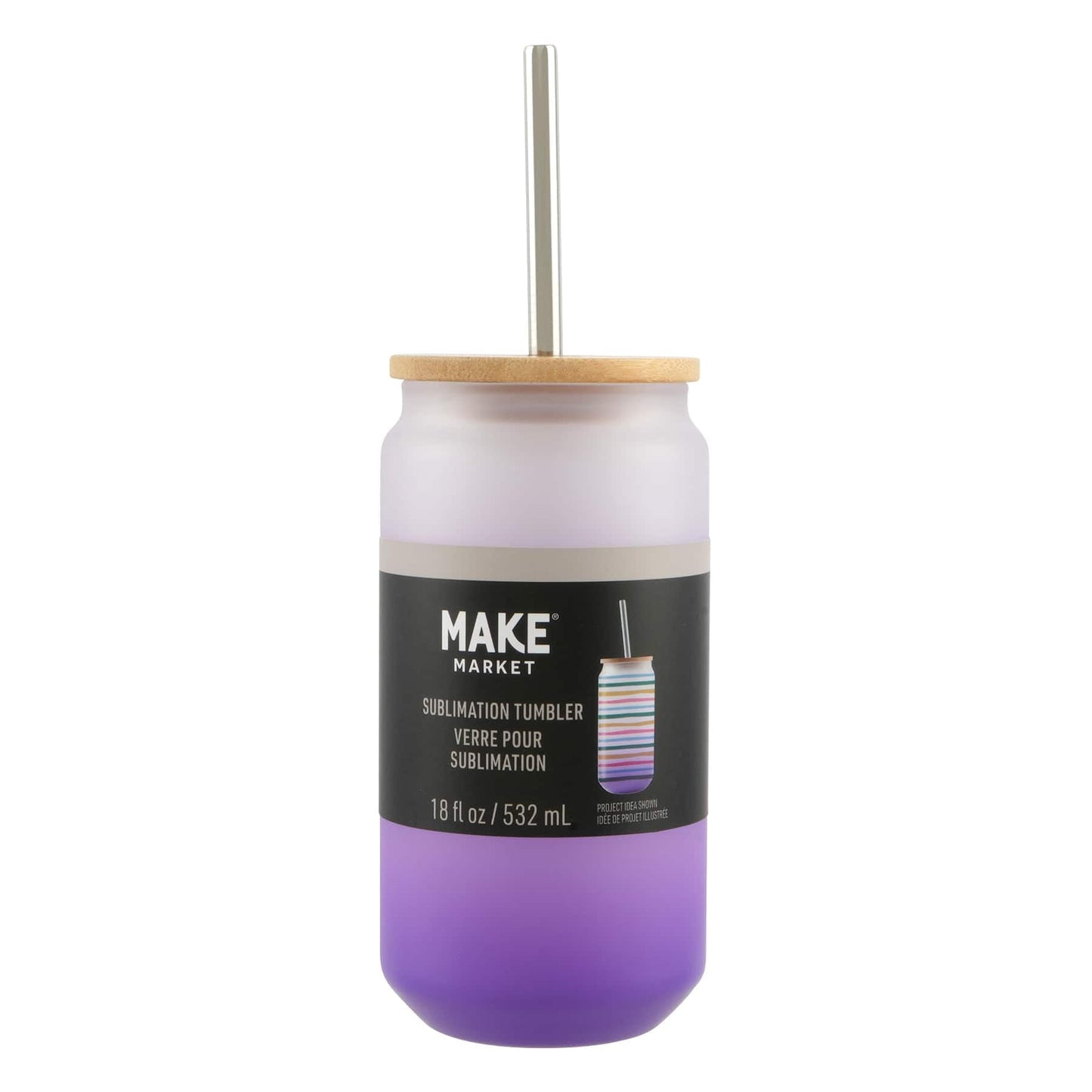Purple Frosted Glass Sublimation Tumbler by Make Market – 18oz Drinkware with Bamboo Lid & Metal Straw - Designed for Custom Heat Transfer - Hand Wash Only - 12 Pack
