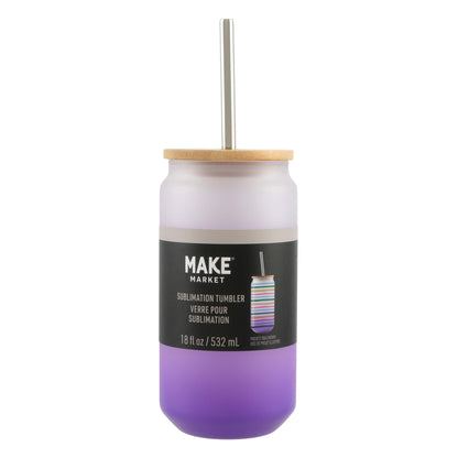 Purple Frosted Glass Sublimation Tumbler by Make Market â€“ 18oz Drinkware with Bamboo Lid & Metal Straw - Designed for Custom Heat Transfer - Hand Wash Only - 12 Pack