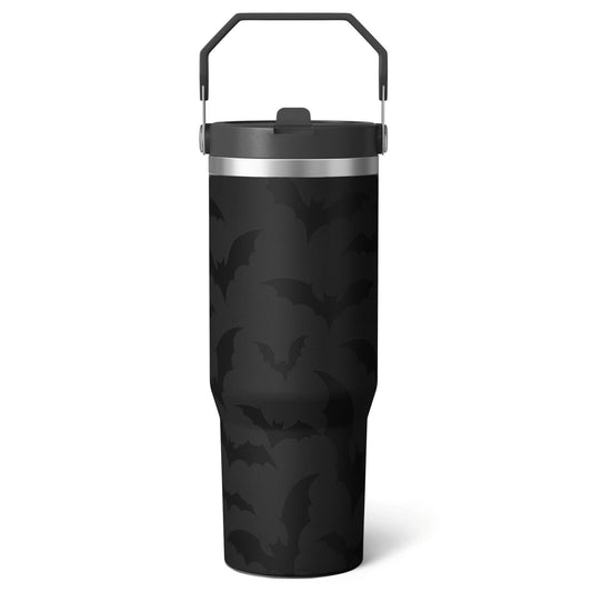 1pc Halloween Bat 30oz Tumbler with Straw & Handle - Insulated Stainless Steel Cup | Holiday Gift for Man Women (Christmas, Valentine's, Birthday)