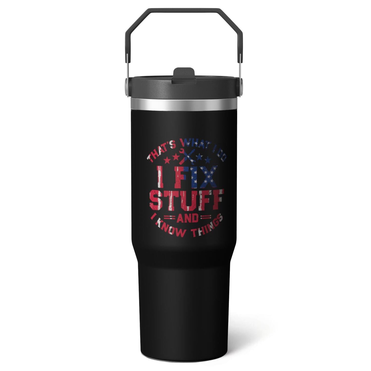 1pc Bow 30oz Tumbler with Straw & Handle - Insulated Stainless Steel Cup | Holiday Gift for Man Women (Christmas, Valentine's, Birthday)