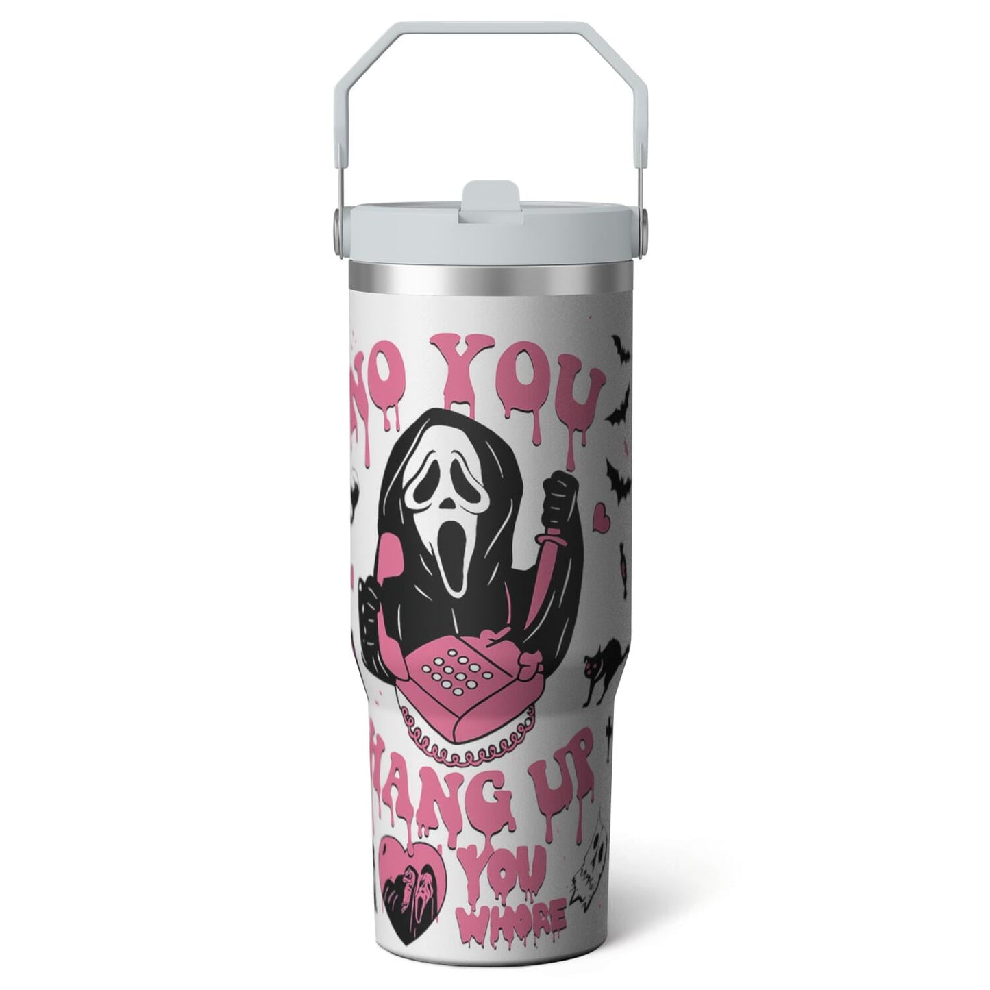 1pc Halloween Bat 30oz Tumbler with Straw & Handle - Insulated Stainless Steel Cup | Holiday Gift for Man Women (Christmas, Valentine's, Birthday)