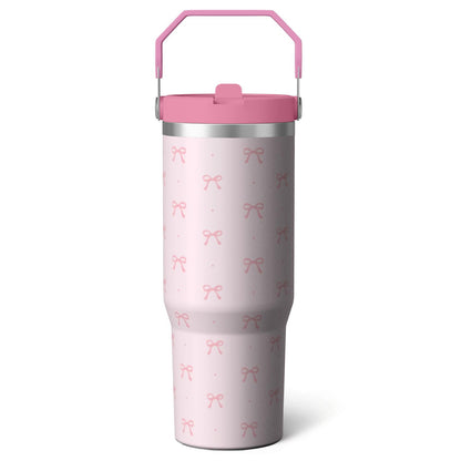 1pc Blue bow 30oz Tumbler with Straw & Handle - Insulated Stainless Steel Cup | Holiday Gift for Man Women (Christmas, Valentine's, Birthday)