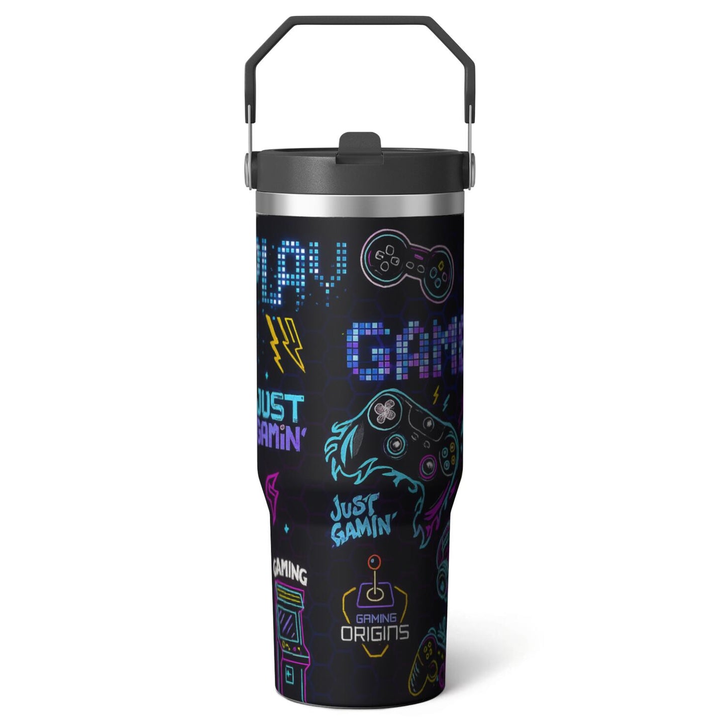 1pc Halloween Skull 30oz Tumbler with Straw & Handle - Insulated Stainless Steel Cup | Holiday Gift for Man Women (Christmas, Valentine's, Birthday)