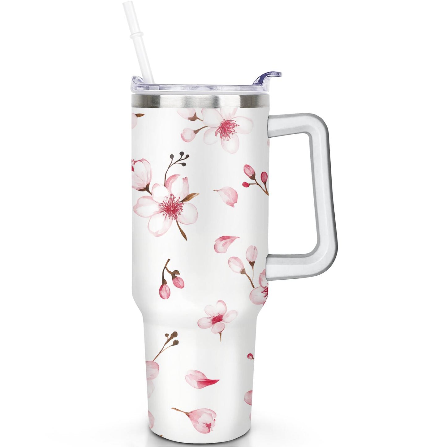 1pc cherry 40oz Tumbler with Straw & Handle - Insulated Stainless Steel Cup | Holiday Gift for Man Women (Christmas, Valentine's, Birthday)