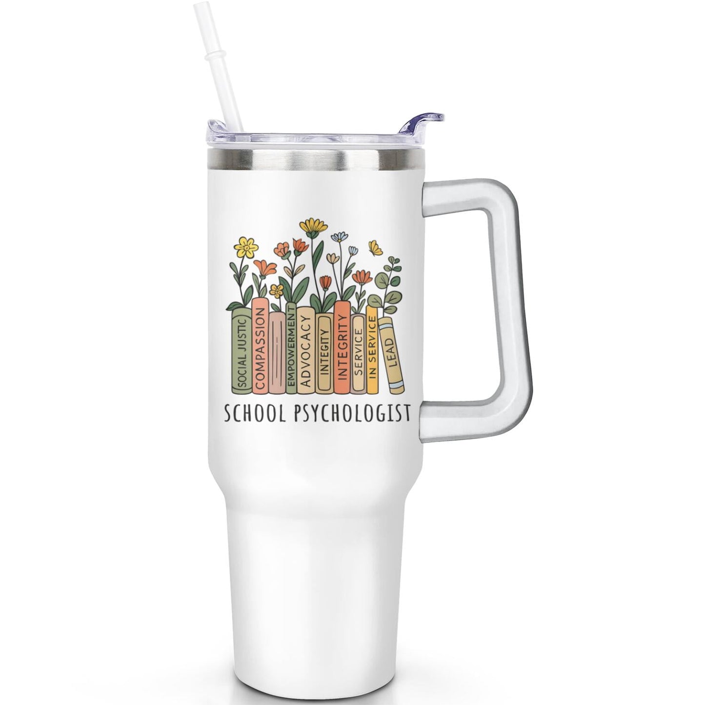 1pc daisy 40oz Tumbler with Straw & Handle - Insulated Stainless Steel Cup | Holiday Gift for Man Women (Christmas, Valentine's, Birthday)