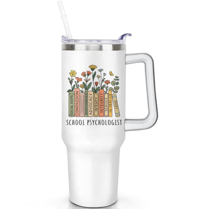 1pc daisy 40oz Tumbler with Straw & Handle - Insulated Stainless Steel Cup | Holiday Gift for Man Women (Christmas, Valentine's, Birthday)