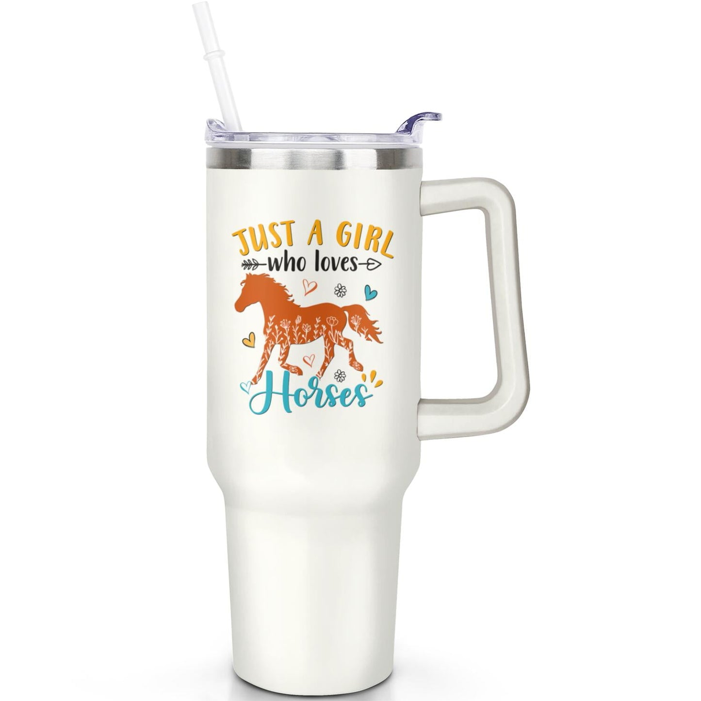 1pc daisy 40oz Tumbler with Straw & Handle - Insulated Stainless Steel Cup | Holiday Gift for Man Women (Christmas, Valentine's, Birthday)