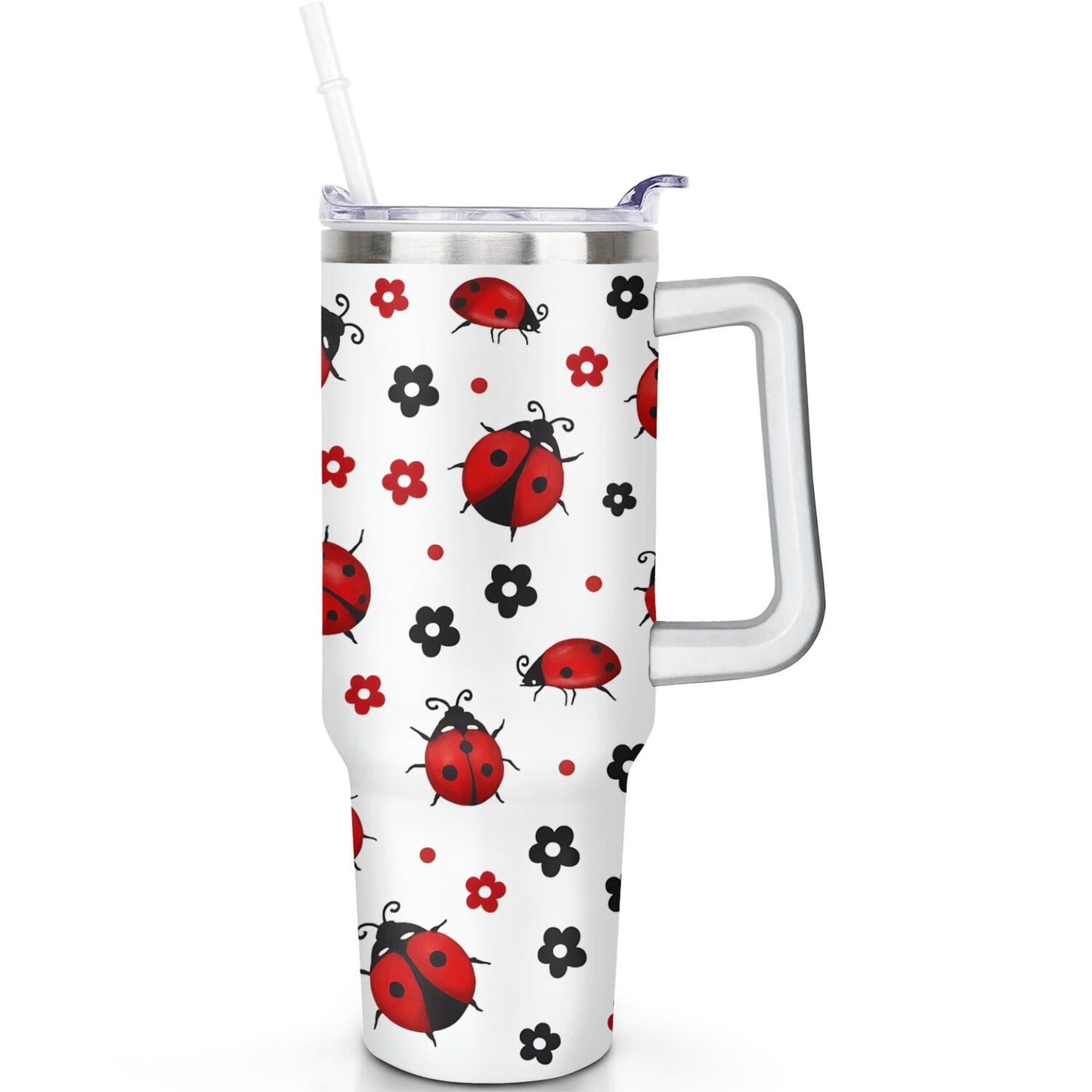 1pc cherry 40oz Tumbler with Straw & Handle - Insulated Stainless Steel Cup | Holiday Gift for Man Women (Christmas, Valentine's, Birthday)