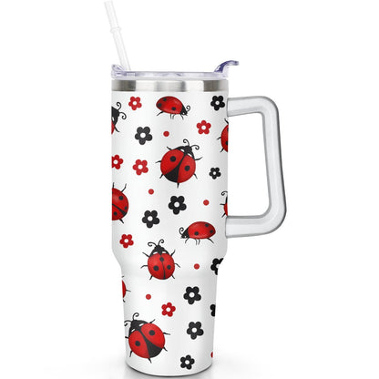 1pc cherry 40oz Tumbler with Straw & Handle - Insulated Stainless Steel Cup | Holiday Gift for Man Women (Christmas, Valentine's, Birthday)