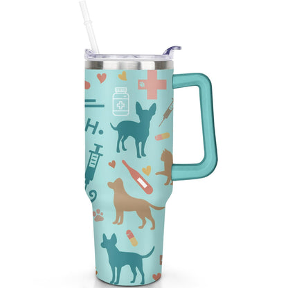 1pc Goose 40oz Tumbler with Straw & Handle - Insulated Stainless Steel Cup | Holiday Gift for Man Women (Christmas, Valentine's, Birthday)