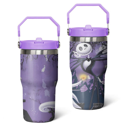 20oz Halloween Nightmare Before Stainless Steel Tumbler with Lid and Straw,Spill Proof Christmas Jack Skeleton Travel Cup Double Wall Vacuum Insulated Coffee Mug with Top Handle Light-purple