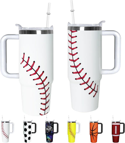 Football Lover Gift 30 oz Flip Straw Tumbler with Top Handle Football Pattern BPA-Free Leak Proof Stainless Steel Insulated Vacuum Flip Top Water Bottle for Sporting Working