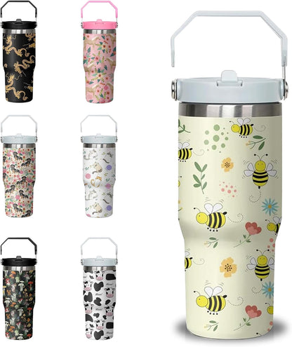 30 oz Chicken Tumbler with Handle and Flip Straw, Stainless Steel Double Insulated Cup with Lid and Straw, Travel Coffee Mug Water Bottle,Christmas Birthday Mothers Day Gifts for Women Animal Lovers