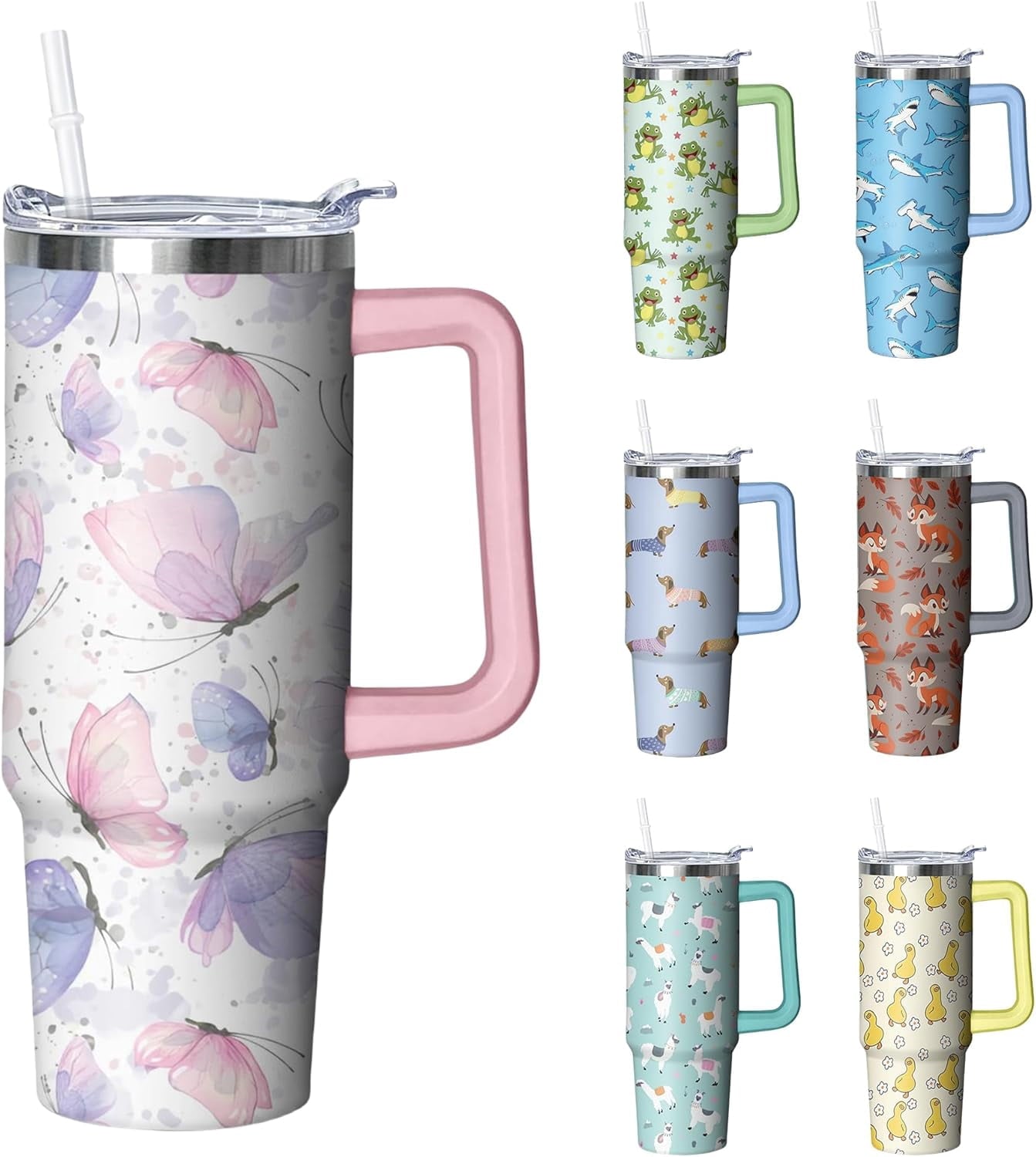 30 oz Duck Tumbler with Handle and Straw, Insulated Stainless Steel Cup with Lid, Travel Coffee Mug Water Bottle, Gifts for Woman Animal Lovers