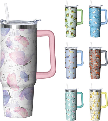 30 oz Duck Tumbler with Handle and Straw, Insulated Stainless Steel Cup with Lid, Travel Coffee Mug Water Bottle, Gifts for Woman Animal Lovers