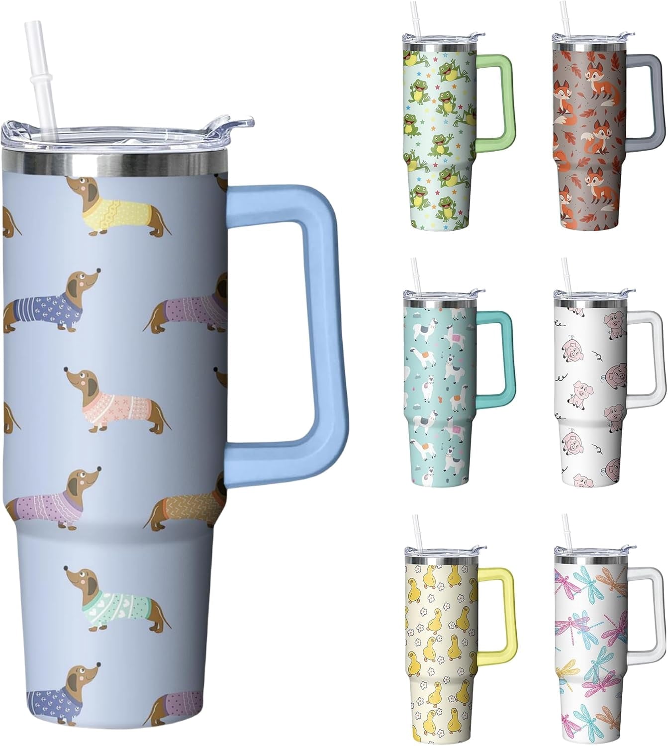 30 oz Duck Tumbler with Handle and Straw, Insulated Stainless Steel Cup with Lid, Travel Coffee Mug Water Bottle, Gifts for Woman Animal Lovers
