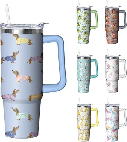 30 oz Duck Tumbler with Handle and Straw, Insulated Stainless Steel Cup with Lid, Travel Coffee Mug Water Bottle, Gifts for Woman Animal Lovers