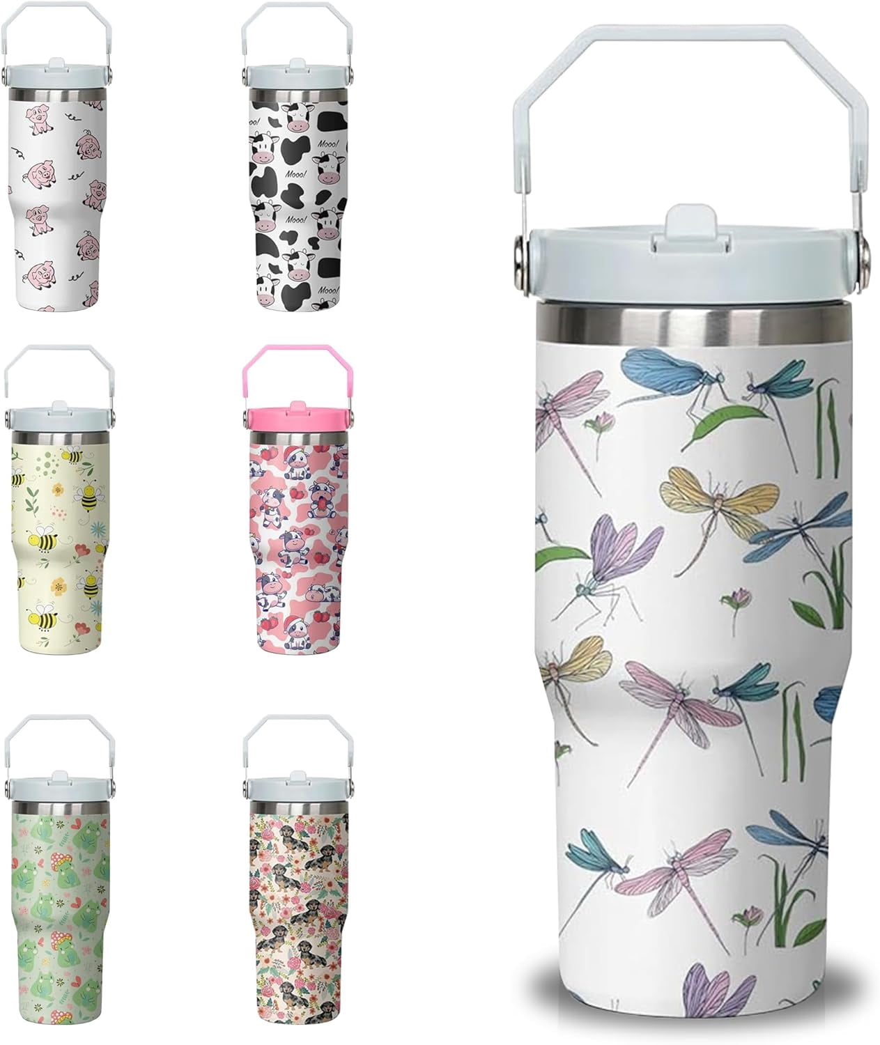 30 oz Chicken Tumbler with Handle and Flip Straw, Stainless Steel Double Insulated Cup with Lid and Straw, Travel Coffee Mug Water Bottle,Christmas Birthday Mothers Day Gifts for Women Animal Lovers