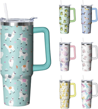 30 oz Duck Tumbler with Handle and Straw, Insulated Stainless Steel Cup with Lid, Travel Coffee Mug Water Bottle, Gifts for Woman Animal Lovers