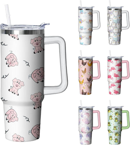 30 oz Duck Tumbler with Handle and Straw, Insulated Stainless Steel Cup with Lid, Travel Coffee Mug Water Bottle, Gifts for Woman Animal Lovers