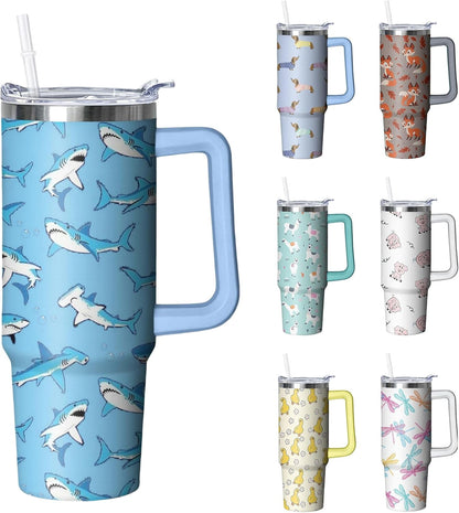 30 oz Duck Tumbler with Handle and Straw, Insulated Stainless Steel Cup with Lid, Travel Coffee Mug Water Bottle, Gifts for Woman Animal Lovers