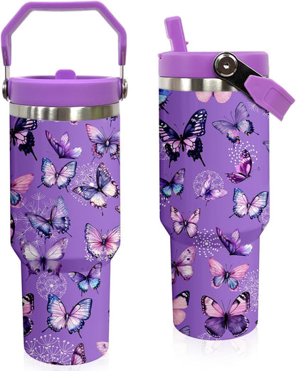 Elephant Mug 30 oz Tumbler with Handle Flip Straw Leak Proof - Elephant Gifts for Women 30oz Tumbler 30 Ounce Travel Coffee Mug - Birthday Gifts for Women Friend Daughter Lover