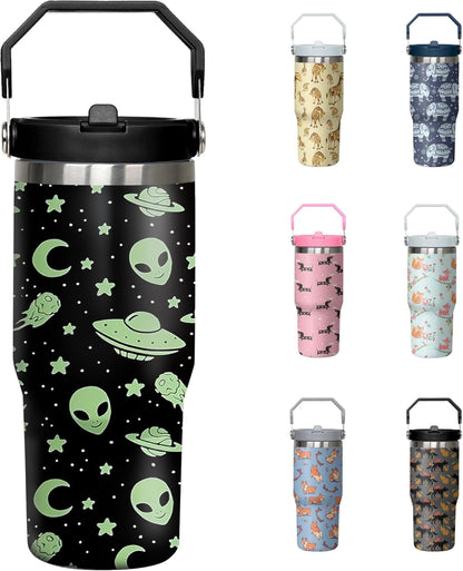 30 Oz Blue Bow Tumbler with Handle and Straw, Insulated Stainless Steel Coffee Travel Cup Mug Water Bottle, Blue Bow Themed Gifts for Women Teen Girl
