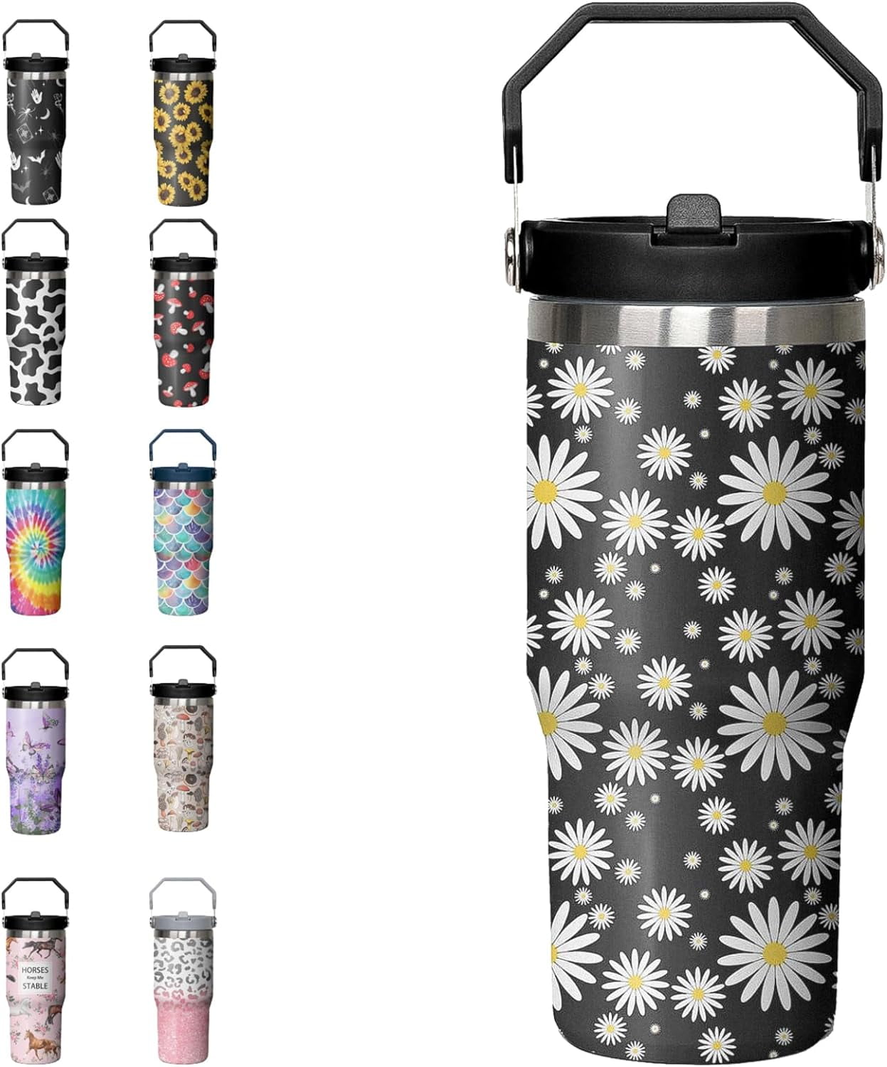 30oz Tie Dye Print Tumbler with Handle Flip Straw Tie Dye Print Coffee Mug with Handle Leak Proof Insulated Tumbler Tie Dye Gifts for Women