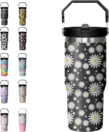 30oz Tie Dye Print Tumbler with Handle Flip Straw Tie Dye Print Coffee Mug with Handle Leak Proof Insulated Tumbler Tie Dye Gifts for Women