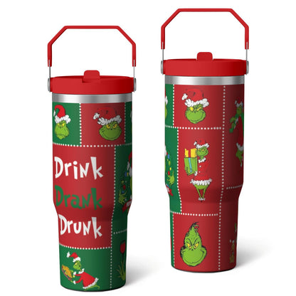 30oz Stainless Steel Tumbler with Lid and Straw,Spill Proof Travel Cup Double Wall Vacuum Insulated Coffee Mug with Top Handle Light-green