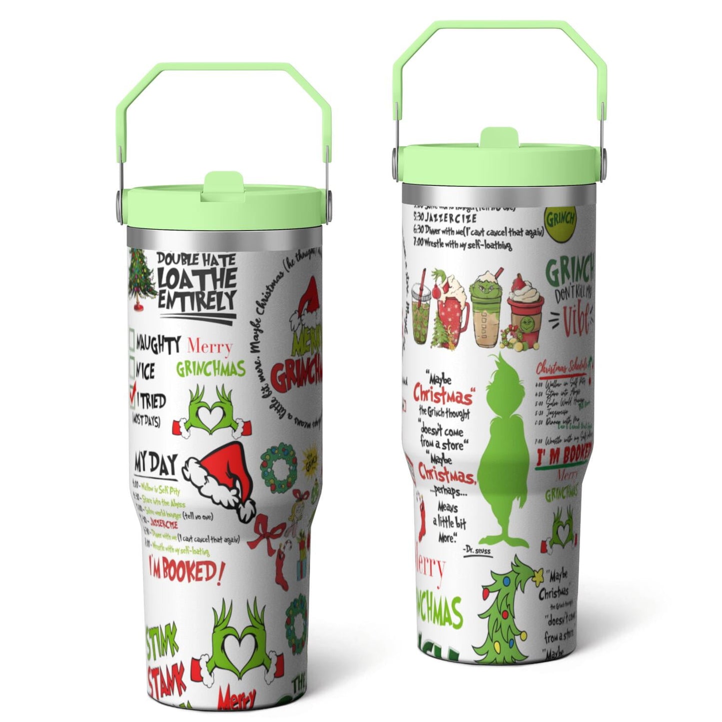 30oz Stainless Steel Tumbler with Lid and Straw,Spill Proof Travel Cup Double Wall Vacuum Insulated Coffee Mug with Top Handle Light-green