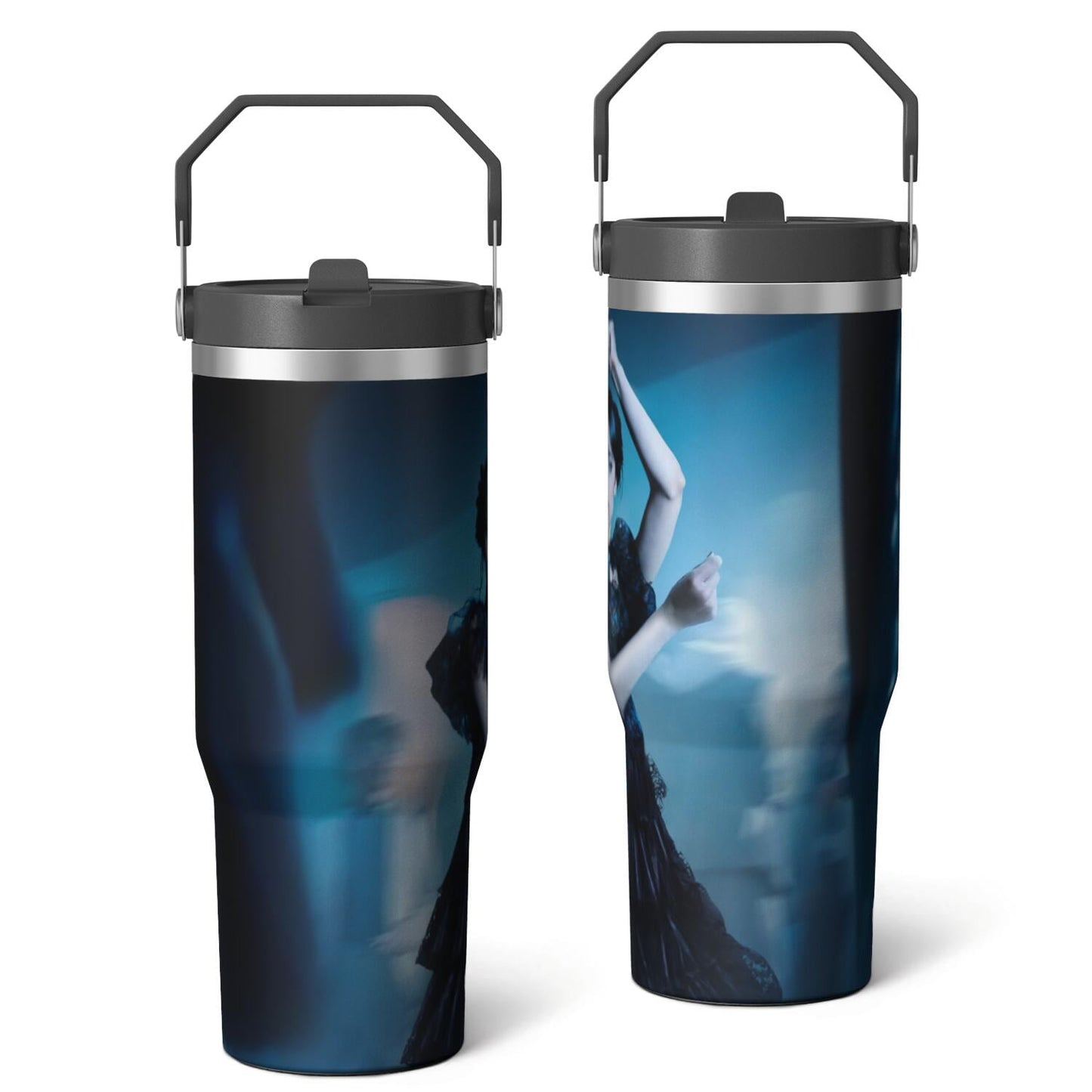 30oz Wednesday Girl Stainless Steel Tumbler with Lid and Straw,Wednesday Stuff Merchandise Spill Proof Travel Cup Double Wall Vacuum Insulated Coffee Mug with Top Handle Black