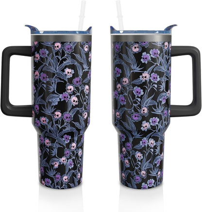 40 Oz Tumbler with Handle and Straw, Cute Stainless Steel Double Walled Vacuum Insulated Cup, Holiday Gifts for Women Girls