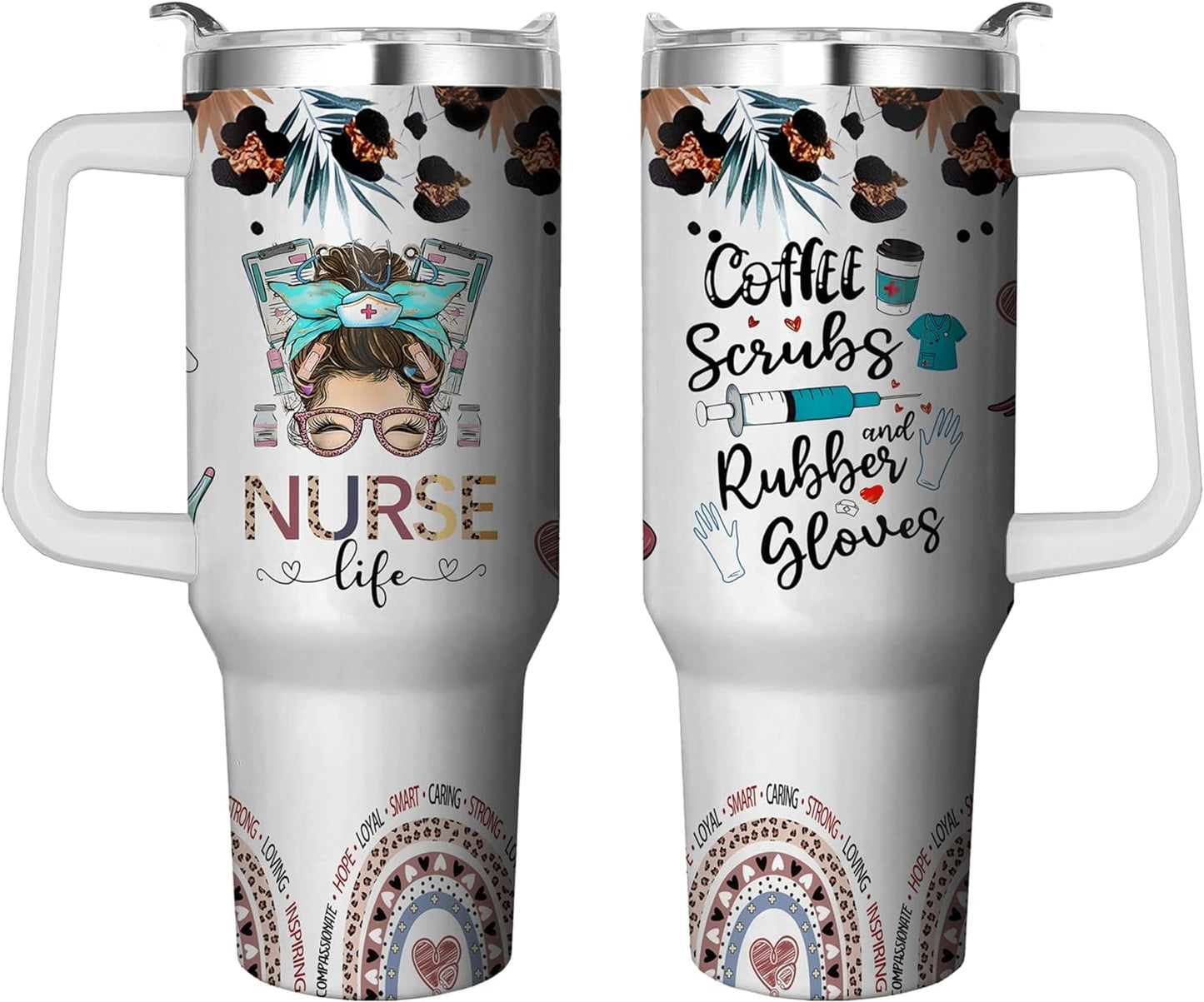 40 Oz Tumbler with Handle and Straw, Double Wall Coffee Travel Mug Spill Proof Leak Proof, Reusable Insulated Water Bottle 40 Oz, Stainless Steel Cup with Handle and Straw Gifts for Women