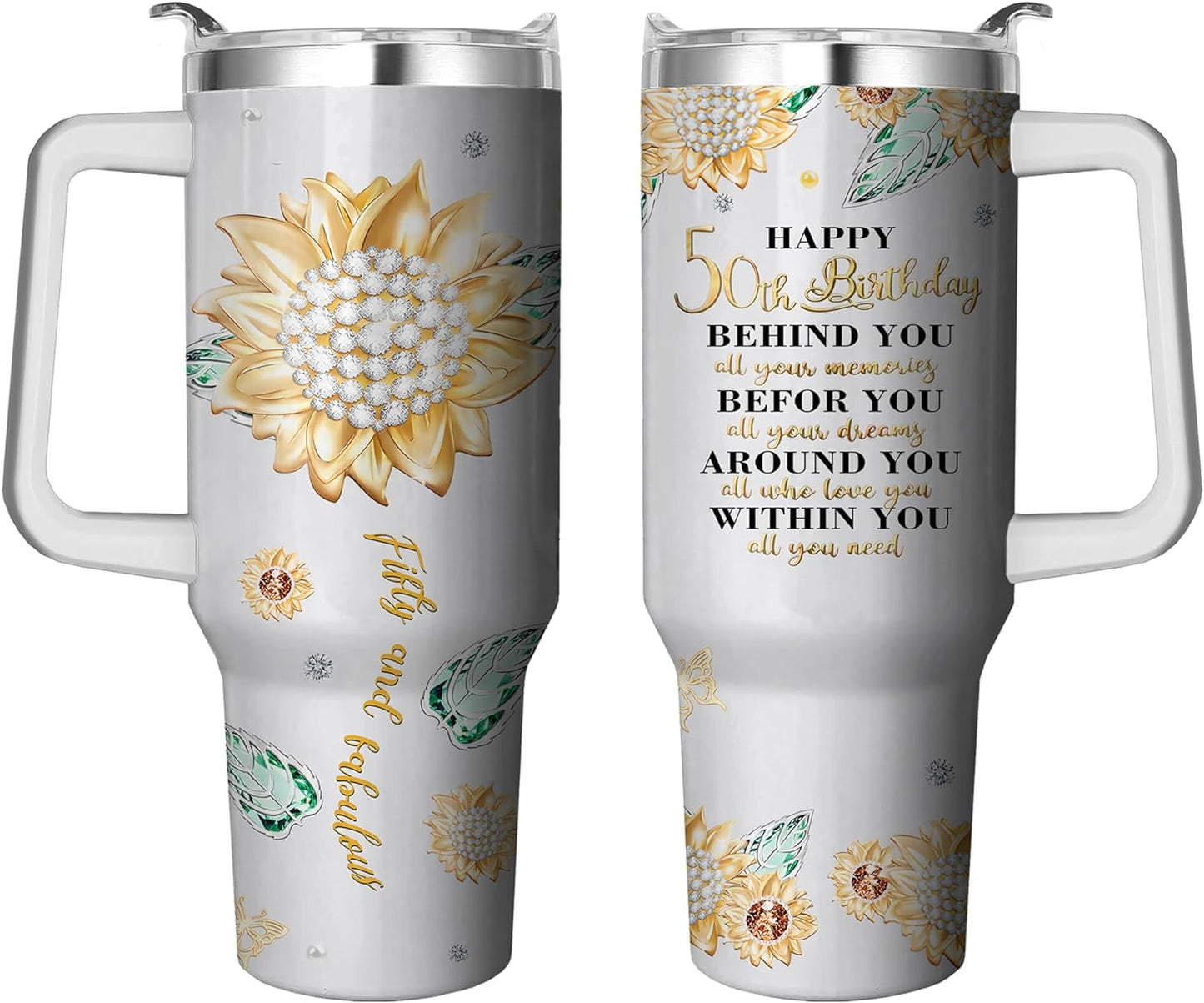 40 Oz Tumbler with Handle and Straw, Double Wall Coffee Travel Mug Spill Proof Leak Proof, Reusable Insulated Water Bottle 40 Oz, Stainless Steel Cup with Handle and Straw Gifts for Women