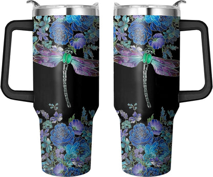 40 Oz Tumbler with Handle and Straw, Double Wall Coffee Travel Mug Spill Proof Leak Proof, Reusable Insulated Water Bottle 40 Oz, Stainless Steel Cup with Handle and Straw Gifts for Women