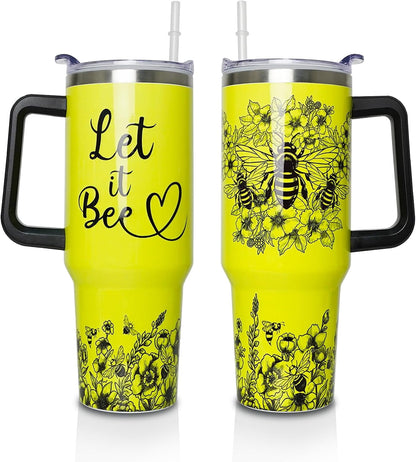 40 oz Tumbler with Handle and Straw Lid, Purple Butterfly Insulated Cup, Double Vacuum Leak Proof Coffee Travel Mug, Flower Stainless Steel Water Bottle Gifts for Women Girls