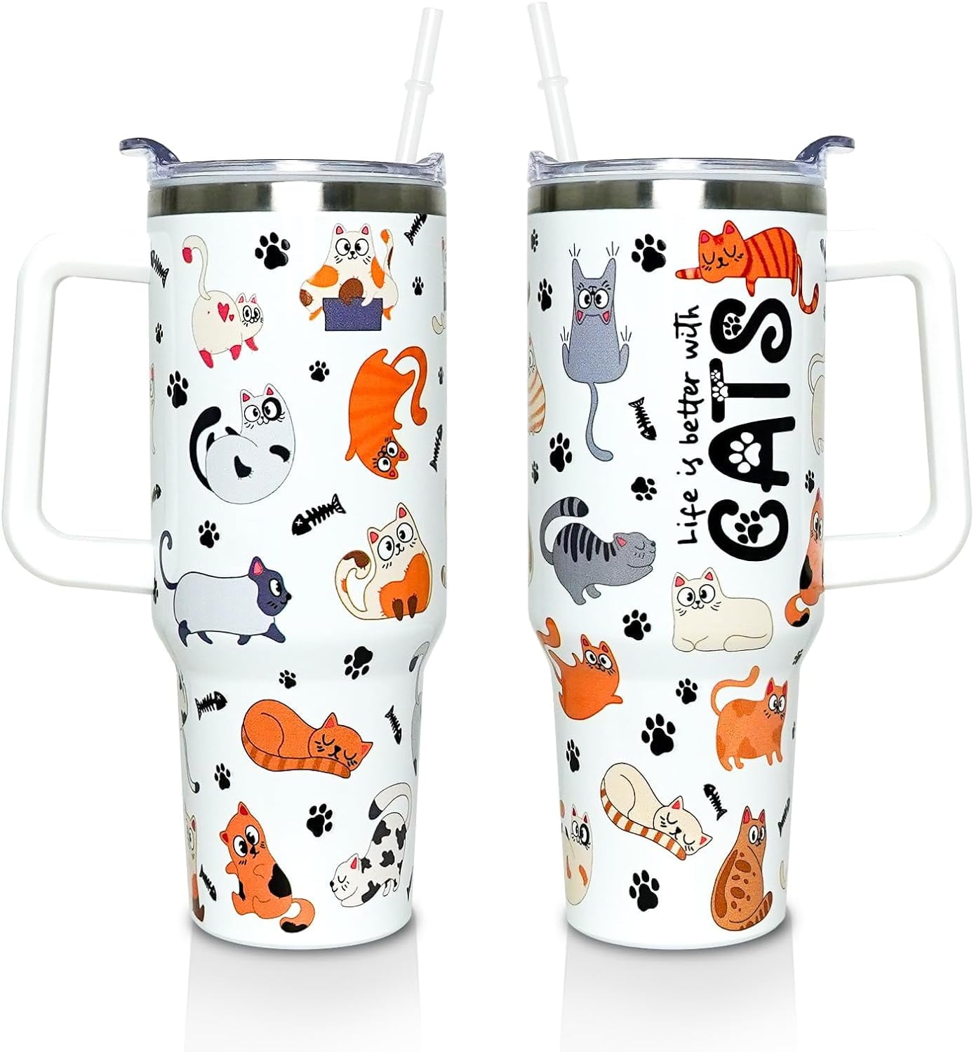 40 oz Tumbler with Handle and Straw Lid, Purple Butterfly Insulated Cup, Double Vacuum Leak Proof Coffee Travel Mug, Flower Stainless Steel Water Bottle Gifts for Women Girls