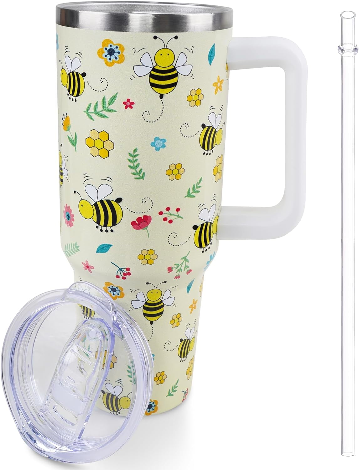 40 oz Frog Mushroom Tumbler with Handle and Straw, Travel Mug Water Bottle, Stainless Steel Insulated Cup with Lid and Straw, Birthday Christmas Gifts