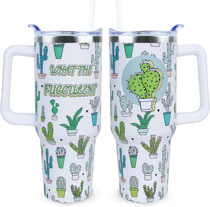 40 oz Cute Strawberry Cow Tumbler with Handle and Straw, Stainless Steel Insulated Cup with Lid and Straw, Travel Mug Water Bottle, Gifts for Women