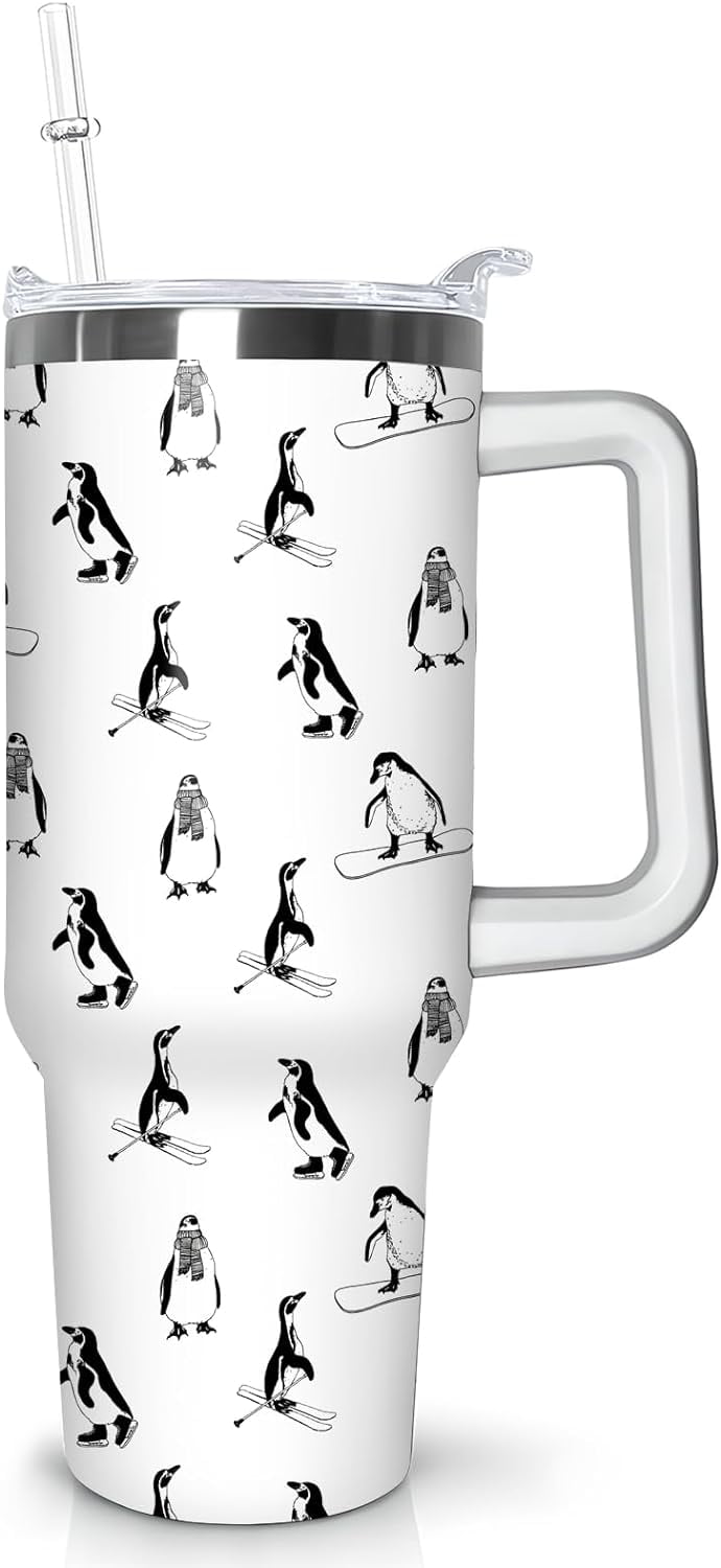 40 oz Penguin Tumbler with Handle Gifts for Penguin Lover 40oz Stainless Steel Travel Cup Mug Water Bottle
