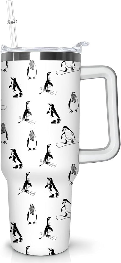 40 oz Penguin Tumbler with Handle Gifts for Penguin Lover 40oz Stainless Steel Travel Cup Mug Water Bottle